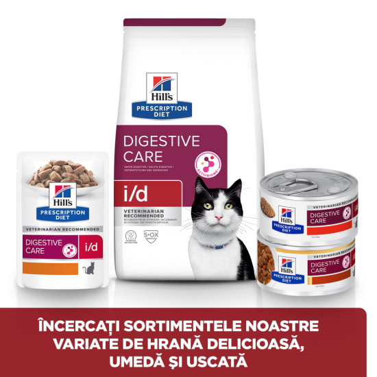 Hill’s Prescription Diet Feline i/d cu pui – hrană uscată dietetică pentru pisici cu tulburări gastrointestinale, 1,5 kg